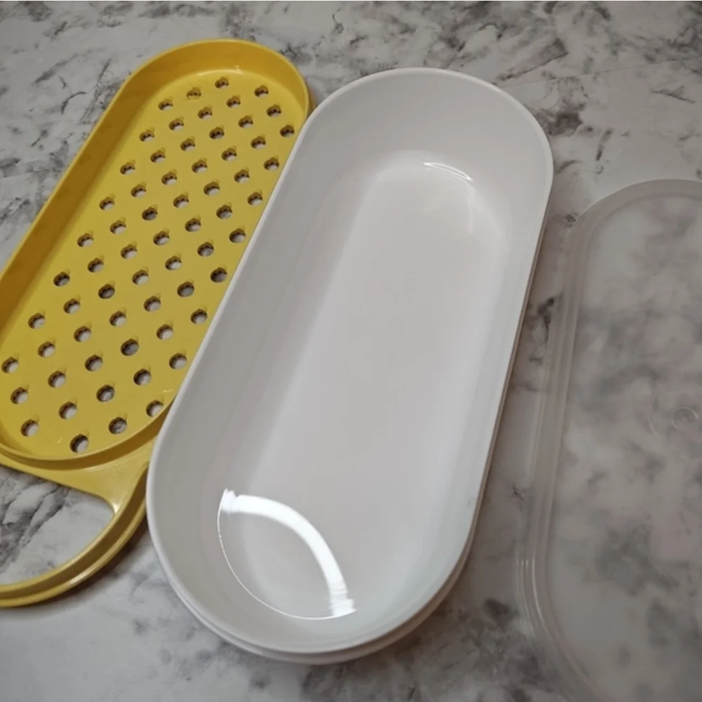 Vintage Tupperware Microwave Steamer Poacher Grater Set Yellow White 3pc Retro